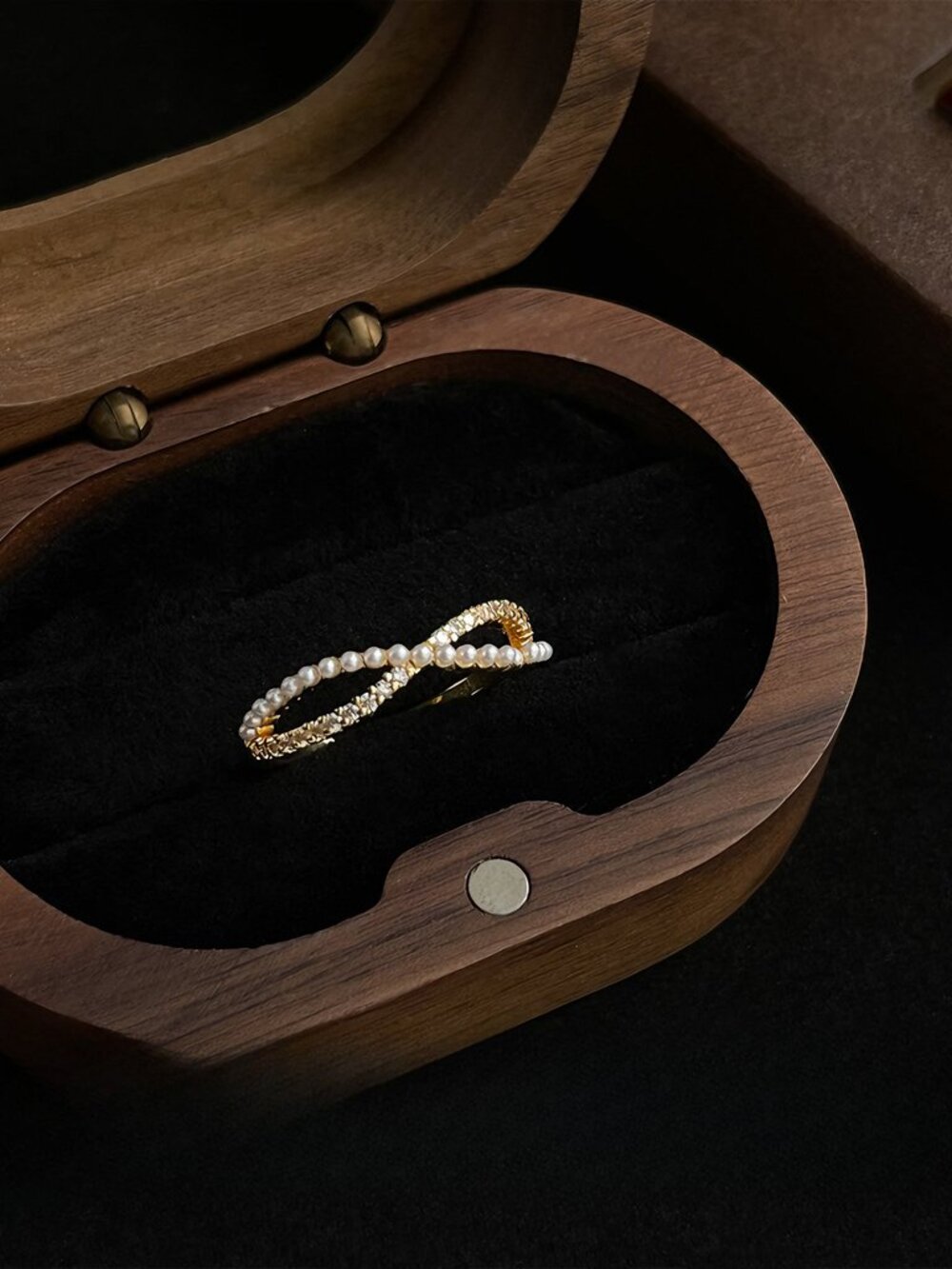 Pearl Crossover Ring Gold Twisted Ring Minimalist Elegant Statement Ring
